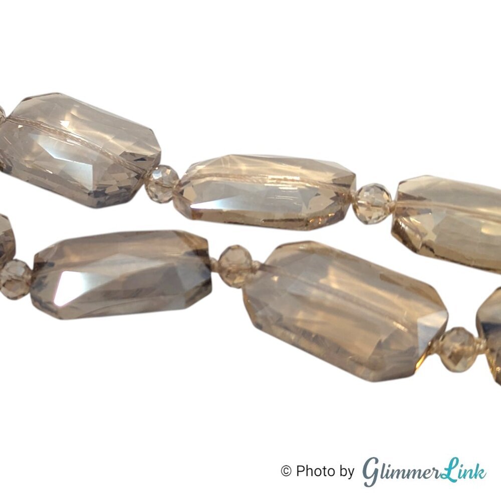 Smokey Champagne Acrylic Statement Necklace Faceted Rectangle Beads - Picture 9 of 11